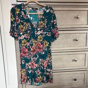 Lulu's Teal and Pink Floral Blouse